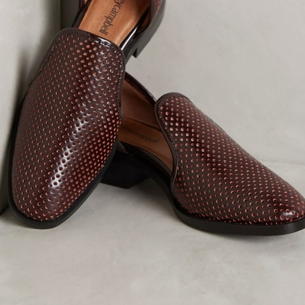 Jeffrey Campbell Red Metallic Perforated Leather Loafers